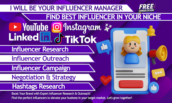 Gig Preview - Be your influencer manager for influencer marketing campaign and research