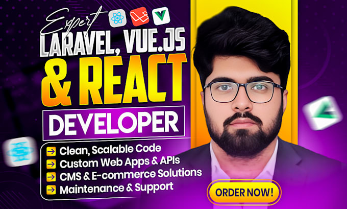 Gig Preview - Be your expert laravel,vue js,react developer custom solutions,apis,cms apps