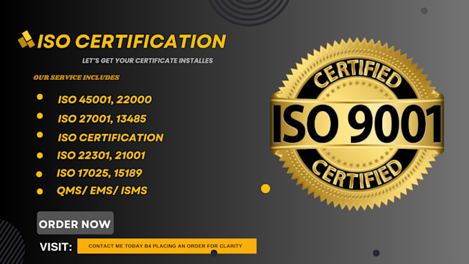 Gig Preview - Provide iso 9001,14001,45001,27001,documentation and certification