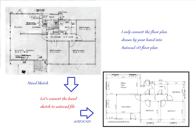 Gig Preview - Convert hand sketch to autocad drawing dwg