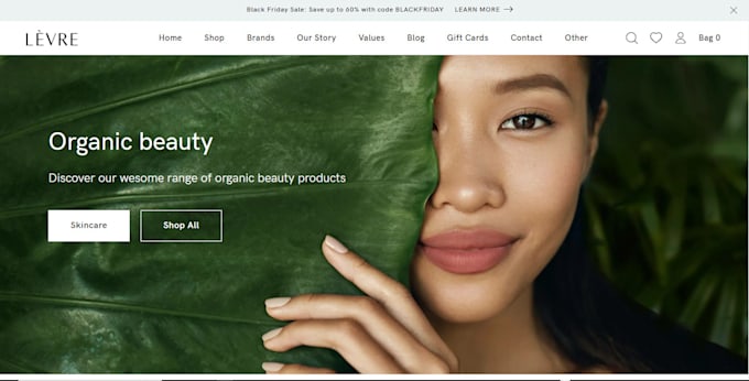 Gig Preview - Design organic skincare shopify store natural beauty products website skin care