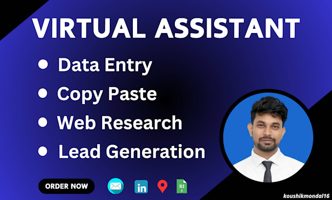 Gig Preview - Be your virtual assistant for data entry, web research and lead generation