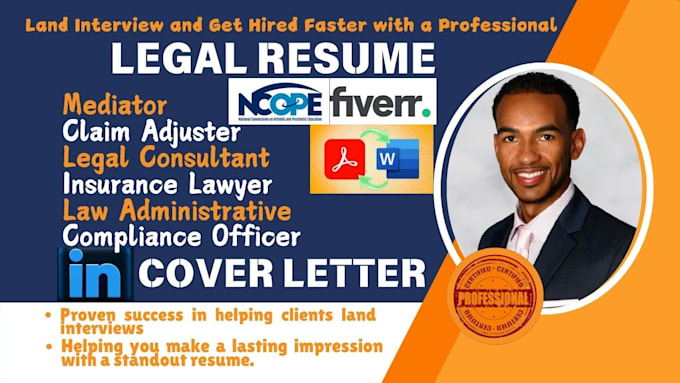 Gig Preview - Do professional legal resume, attorney, paralegal, mediator, solicitor, counsel