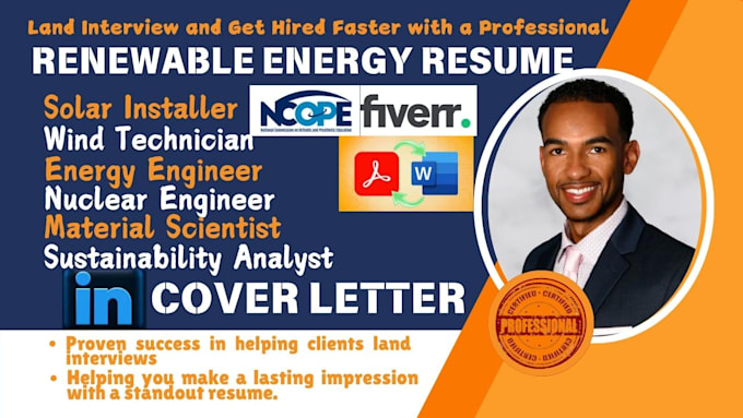 Gig Preview - Write ats optimized resume for renewable energy, solar, wind, energy consultant