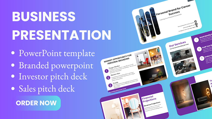 Gig Preview - Custom animated investor pitch deck, business powerpoint design slideshow canva