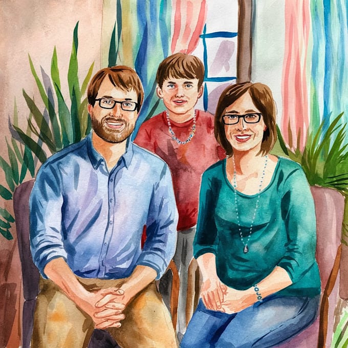 Gig Preview - Paint a family portrait into a digital watercolor painting