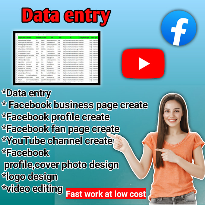 Gig Preview - Do data entry, copy paste, logo desing and excel data entry jobs