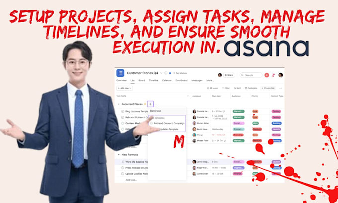 Gig Preview - Setup project assign tasks manage timelines and ensure smooth execution in asana