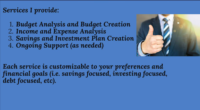 Gig Preview - Create a customized budget to help you save more money