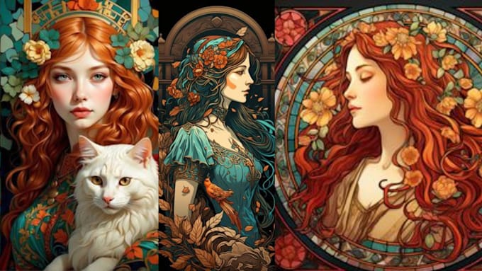 Gig Preview - Draw art nouveau character illustration, art deco vintage poster, portrait art