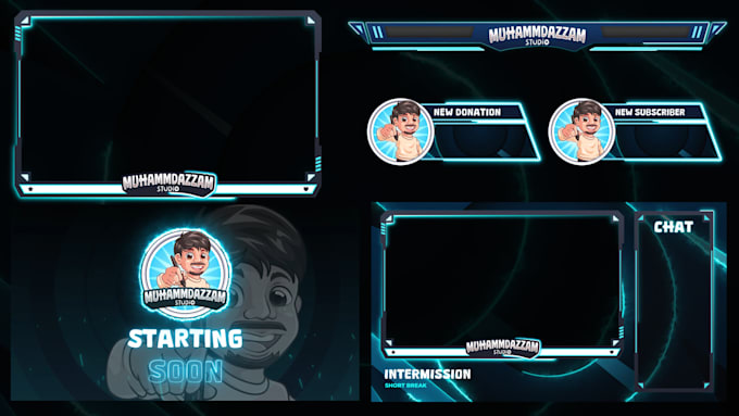 Gig Preview - Design animated twitch stream overlay, logo, panels, screens, alerts