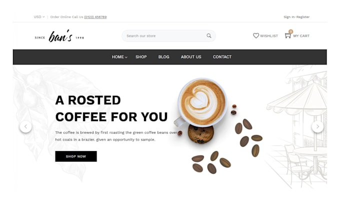 Gig Preview - Design coffee shopify store coffee store coffee tea store coffee shopify website