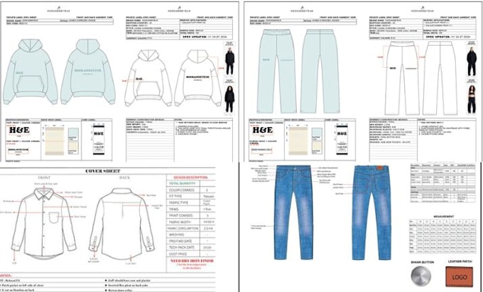 Gig Preview - Create tech pack clothing design fashion tech pack flat sketch garment techpack