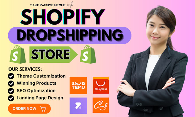 Gig Preview - Setup automated shopify dropshipping store design redesign with aliexpress temu