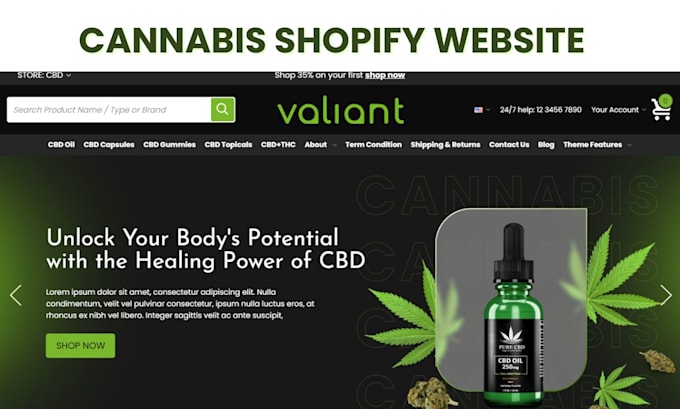 Gig Preview - Build private label cbd website marijuana website cannabis shopify store