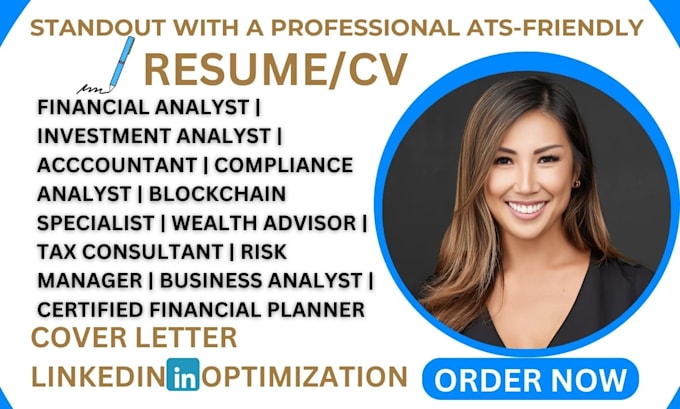 Gig Preview - Write financial and investment analyst wealth advisor fintech and cfo resume