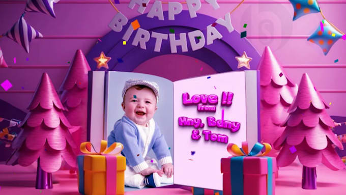 Gig Preview - Do a happy birthday wish or invitation video in 3d for kids