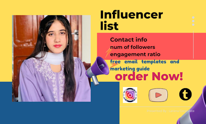 Gig Preview - Find instagram tiktok youtube influencer list for influencer marketing