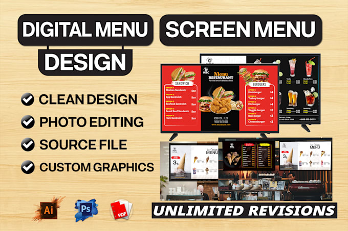 Gig Preview - Design digital menu board tv screen menu for your restaurant