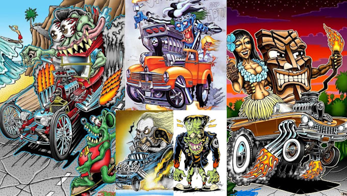 Gig Preview - Draw hot rod motorcycle in cartoon for tshirt cartoon, kustom kulture, ed roth