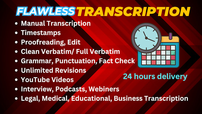 Gig Preview - Transcribe edit audio and do video transcription in 24 hours