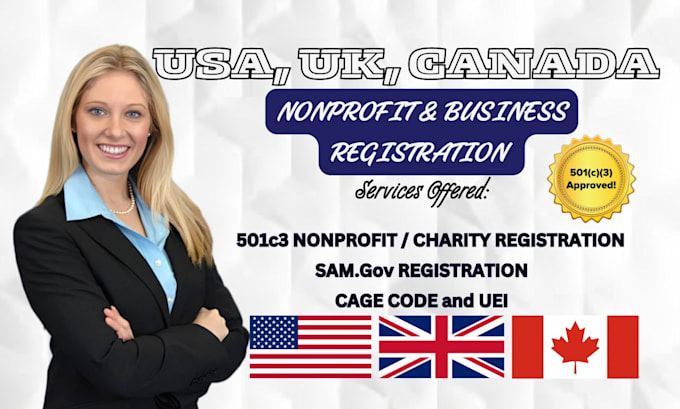 Gig Preview - 501c3 non profit registration, sam gov, uei, cage code, US, cio UK, cra canada