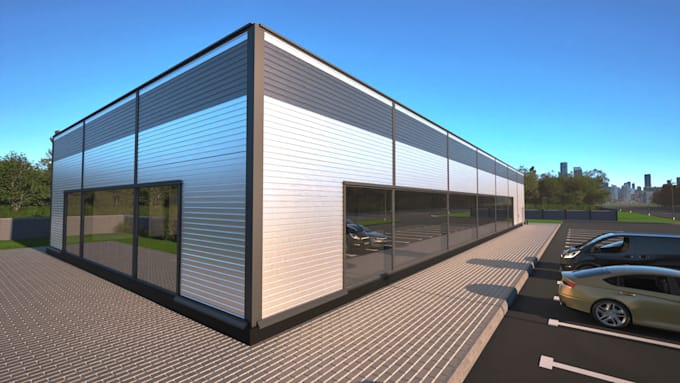 Gig Preview - Do 3d warehouse exterior commercial building exterior with render