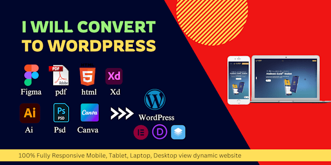 Gig Preview - Convert figma pdf html xd ai psd canva to wordpress website