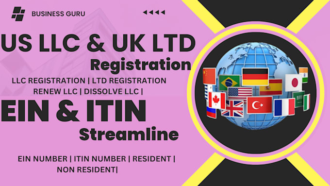 Gig Preview - Get your ein itin for llc ltd, US bank account renew dissolve llc USA trademark