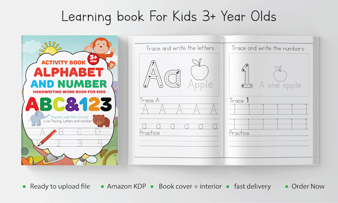 Gig Preview - Childrens handwriting workbook kids activity book cover design for amazon KDP