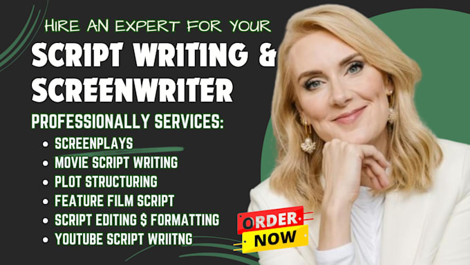 Gig Preview - Be your script writer, screenplay, movie script, hbo script, short film tv pilot