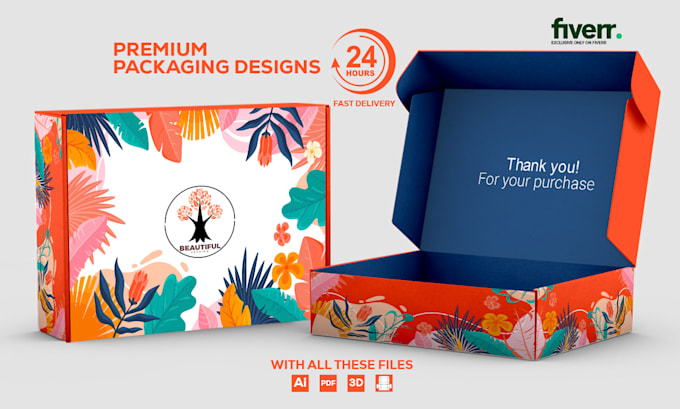 Gig Preview - Product packaging design mailer box subscription box design with 3d mockup