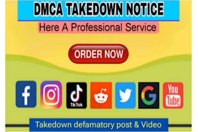 Gig Preview - Send dmca takedown notices tiktok,fb,yt,ig,google,reddit under dmca