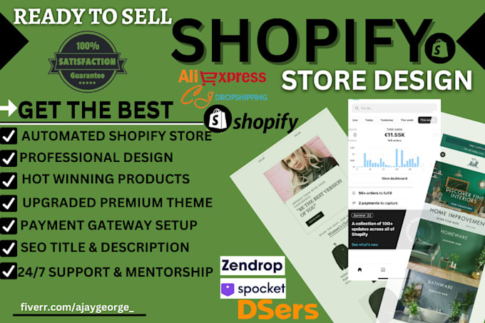 Gig Preview - Design converting shopify store redesign shopify website dropshipping store