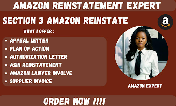 Gig Preview - Amazon reinstatement appeal letter amazon suspension section 3