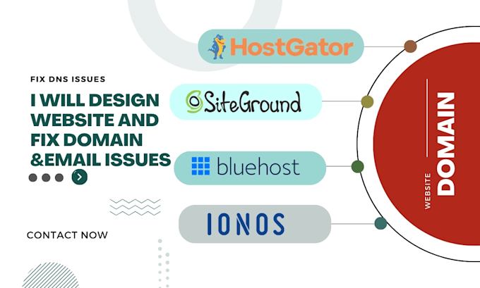 Gig Preview - Design website fix email domain issues on bluehost siteground hostgator ionos