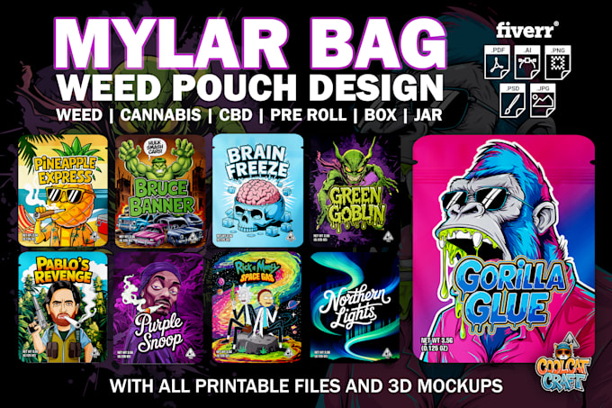 Gig Preview - Design unique mylar bags, weed pouches, and cannabis cbd packaging labels