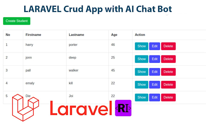 Gig Preview - Build crud app with laravel for your any work assignments with ai chatbot