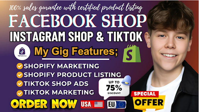 Gig Preview - Setup facebook shop, tiktok shop, instagram shop tiktok ads or shopify marketing