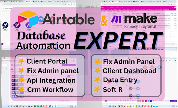 Gig Preview - Create make com airtable database fix admin panel airtable make com automation