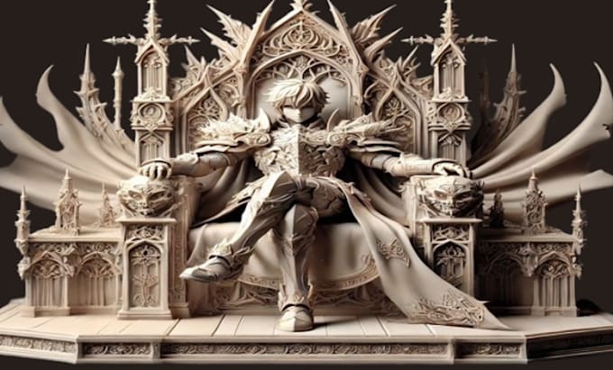 Gig Preview - Sculpt 3d model, throne style, 3d knight, anime style, 3d for 3d printed model