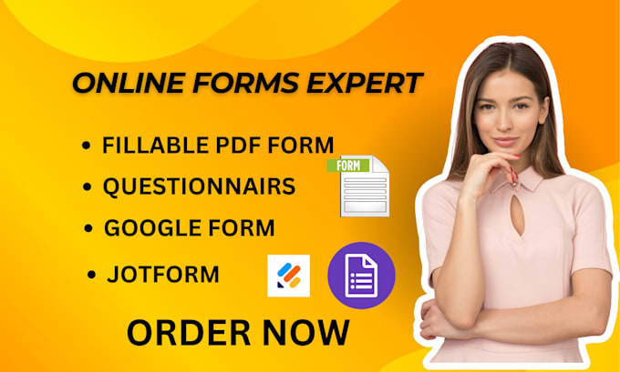 Gig Preview - Create online forms using  jotform, google form, typeform and fillable pdf form