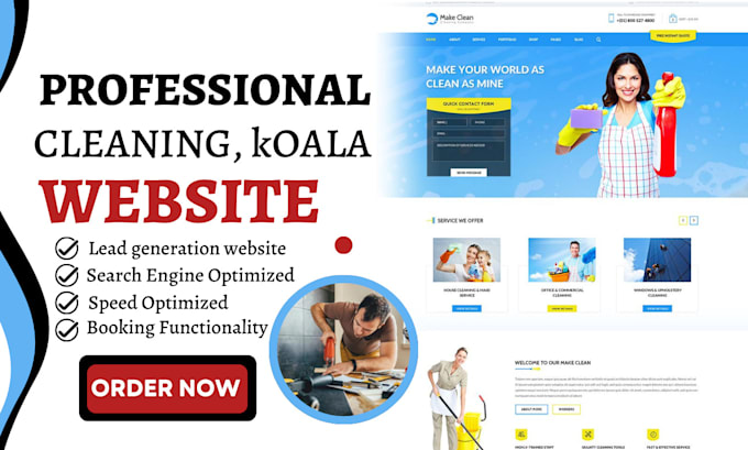 Gig Preview - Build cleaning service website, house, office cleaning, booking koala website