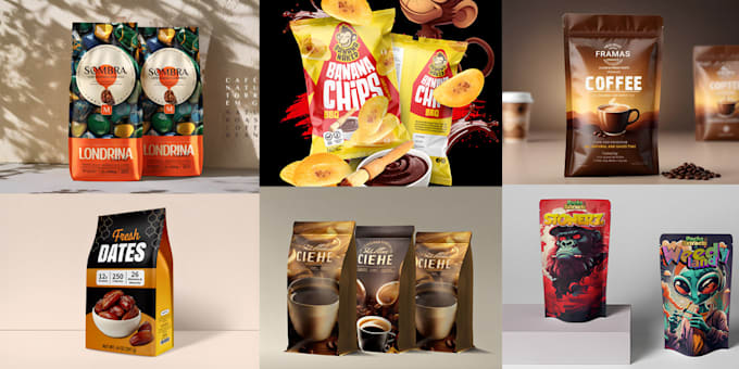 Gig Preview - Do packaging design and label for food, coffee, weed, mylar bag with 3d mockup