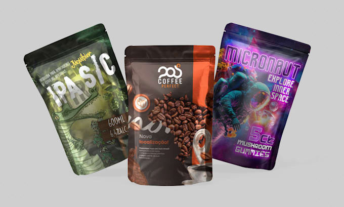 Gig Preview - Do 3d stand up pouch mylar bag packaging for coffee, cbd, hemp, weed, cannabis