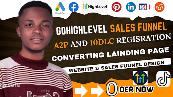 Gig Preview - Gohighlevel website a2p 10dlc registration sales funnel clckfunnel landing page