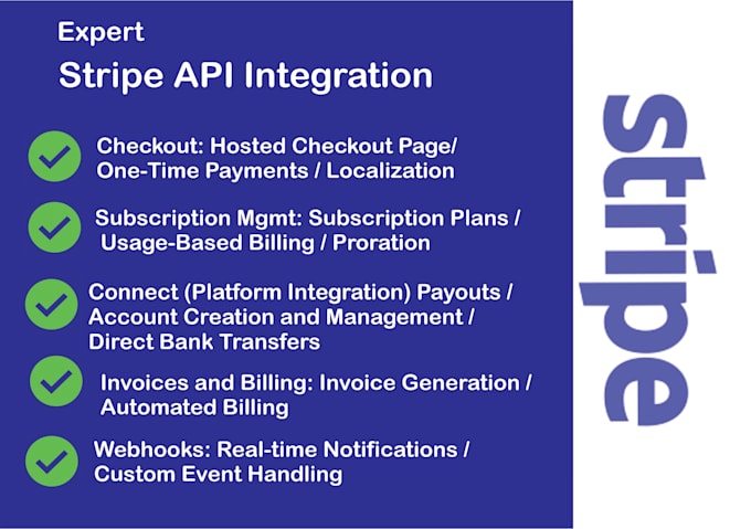 Gig Preview - Integerate stripe api for checkout, subscriptions and connect efficiently