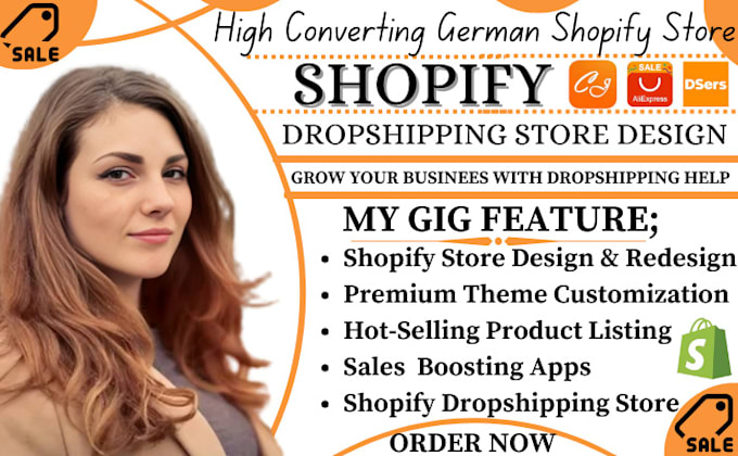 Gig Preview - Design german shopify store, shopify dropshipping store, german shopify website