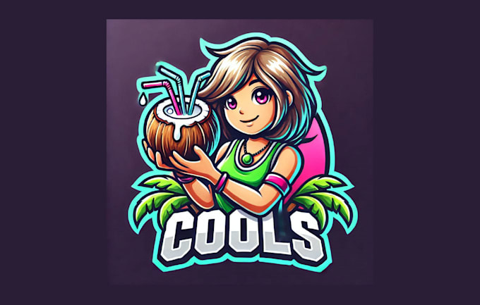 Gig Preview - Design girl holding coconut cocktail mascot logo in two days