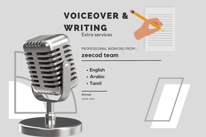 Gig Preview - Voiceover and scriptwriting in english, arabic, tamil